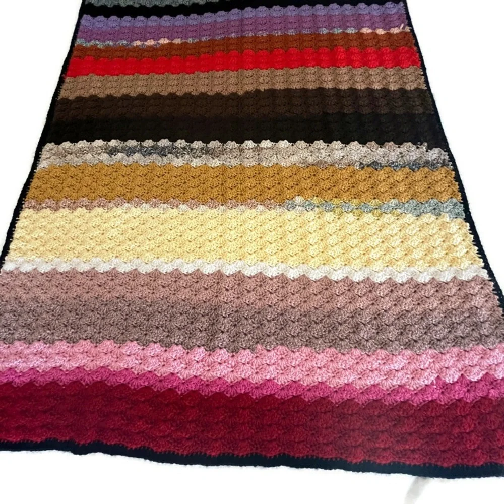 Handmade Multicolor Crochet Afghan Blanket Throw Stripes 60